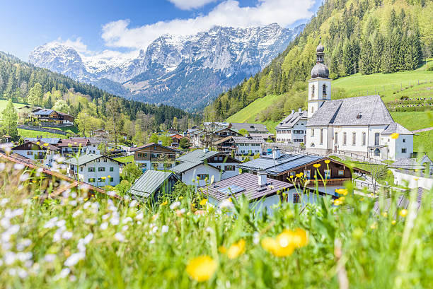 istock Great view onto Ramsau with snowy mountains, Berchtesgaden, Bavaria, Germany 588255008