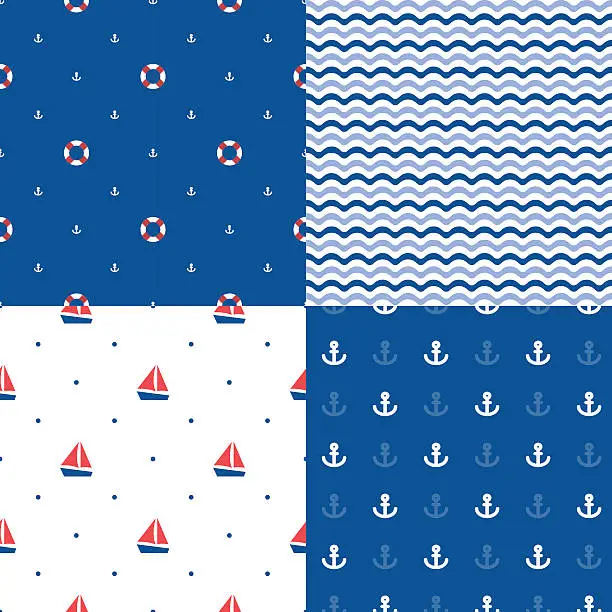 Vector illustration of Set of seamless sea patterns
