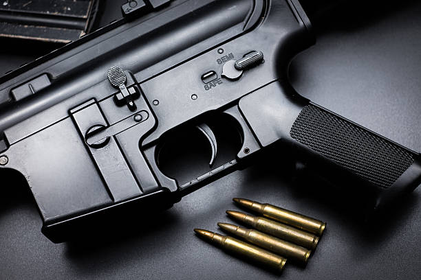 istock Assult rifle on black background 588258068