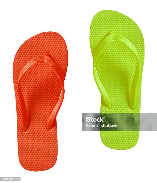 Summer Flip Flop Sandals Isolated Stock Photo - Download Image Now - Arts Culture and Entertainment, Backgrounds, Beach