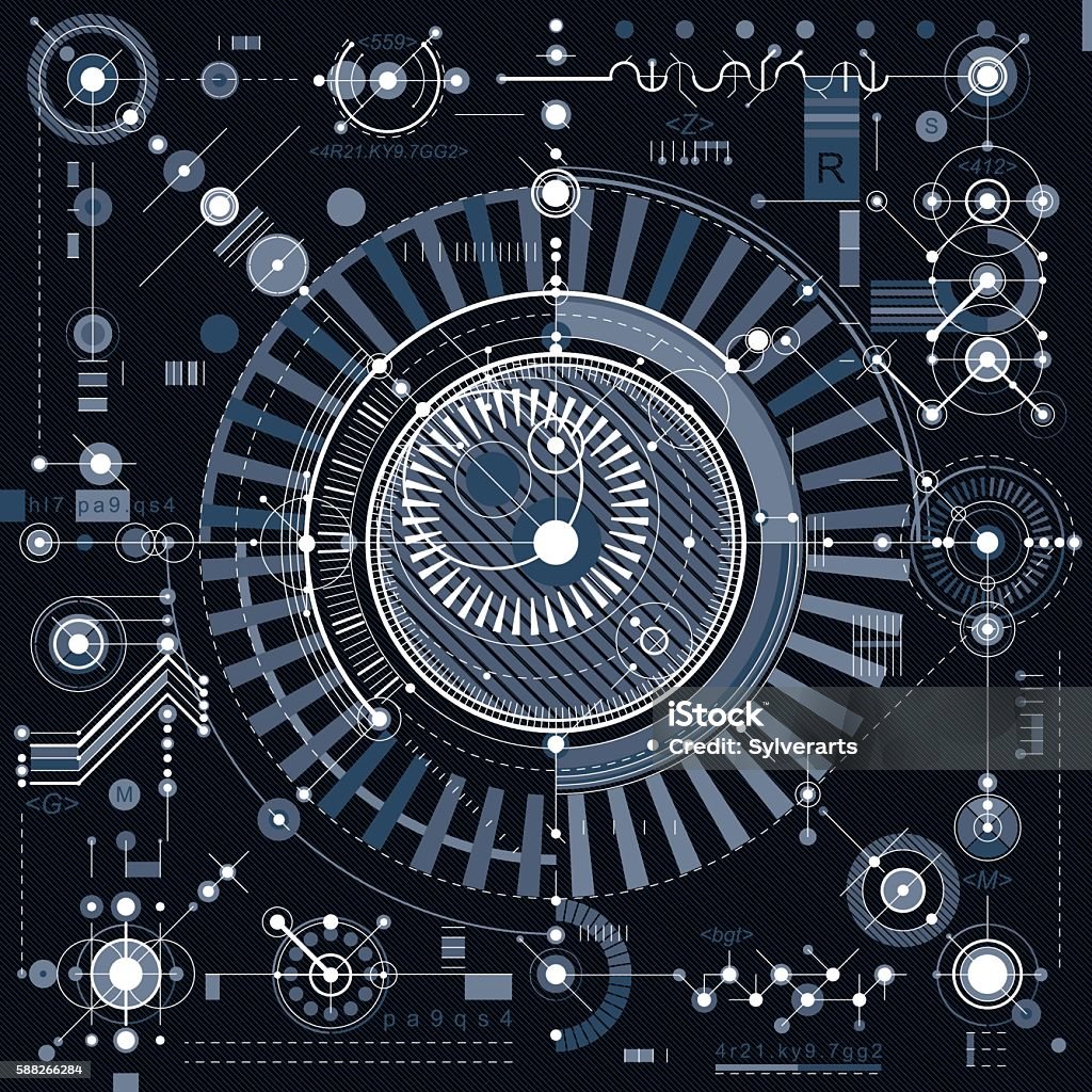 Technical Drawing With Dashed Lines And Geometric Shapes Vector Stock ...