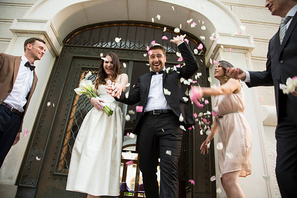 istock Wedding confetti bride and groom 588266358