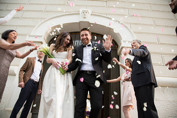 istock Wedding confetti bride and groom 588266428