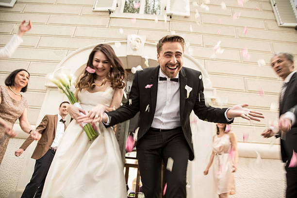 istock Wedding confetti bride and groom 588266598