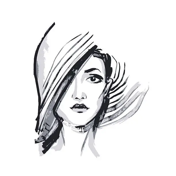 Vector illustration of Hand drawn young woman face.