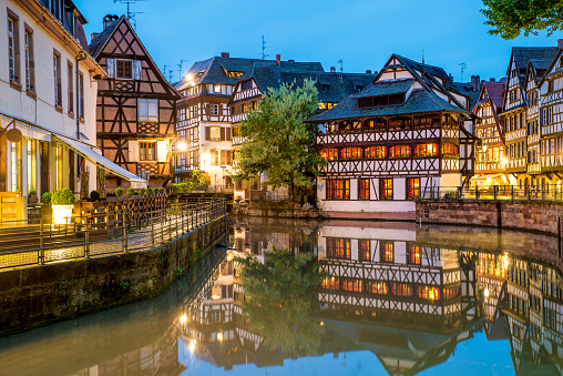 Quaint timbered houses of Petite France in Strasbourg, France. Franch traditional houses at Strasbourg, France.