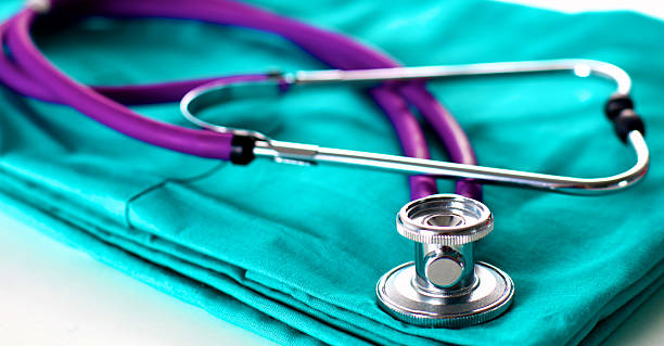 istock Stethoscope on a background of medical coat 588269796