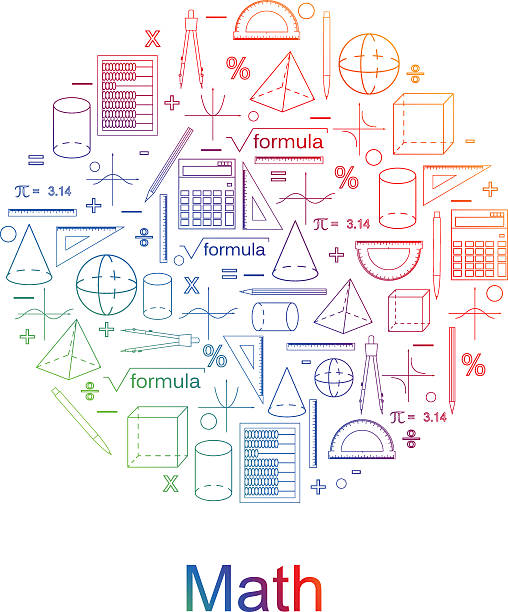 ilustrações, clipart, desenhos animados e ícones de conjunto de ícones matemáticos. cores brilhantes. estilo linear. - reto descrição física