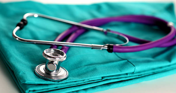 istock Stethoscope on a background of medical coat 588351430