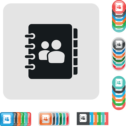 illustration of address book icons with 6 different design and 6 different color .