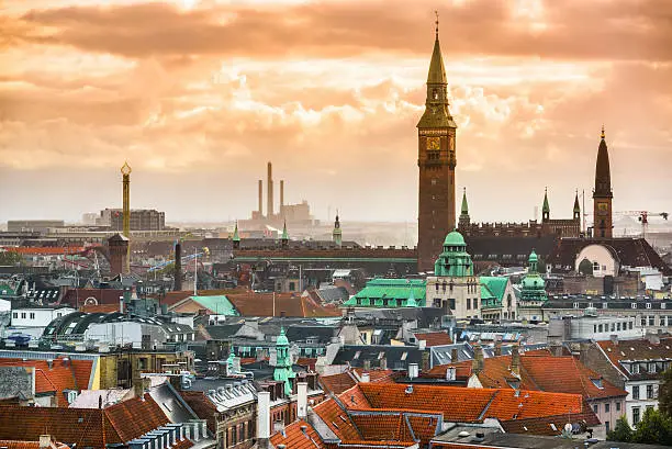 Copenhagen, Denmark old city skyline.