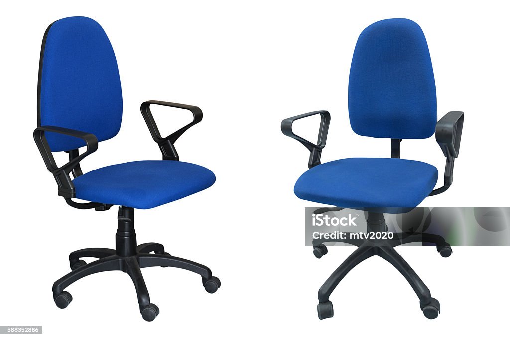 deux chaises bleues ordinateur - Photo de Chaise de bureau libre de droits