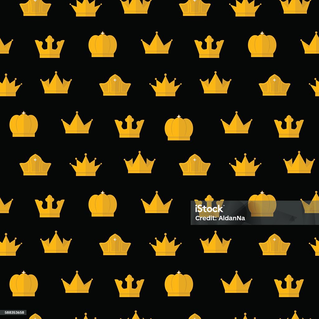 Golden Crown Pattern Golden Crown Pattern On A Black Stock Illustration - Download Image Now ...