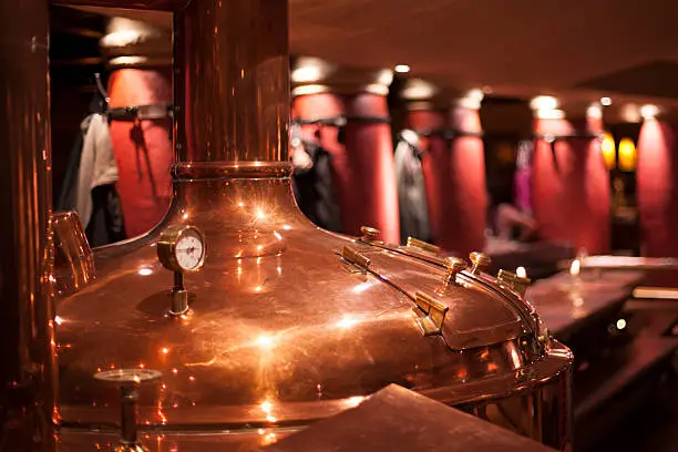 Copper fermenters in a beer brewery