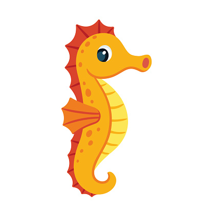 Cute cartoon orange seahorse. Isolated vector illustration.