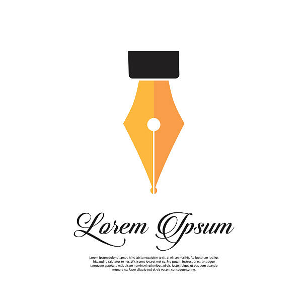 fontanna ikona pióra styl vintage ze złotym długopisem - text pen letter metal stock illustrations