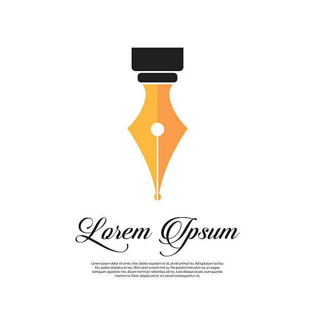 фонтан перо значок винтажный стиль с золотой ручкой - text pen letter metal stock illustrations