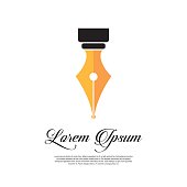 istock Fountain pen icon vintage style with gold pen 588357362