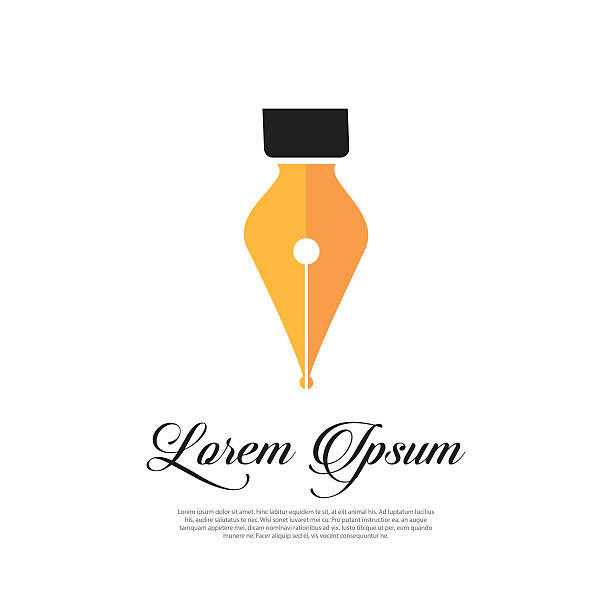 fontanna ikona pióra styl vintage ze złotym długopisem - text pen letter metal stock illustrations