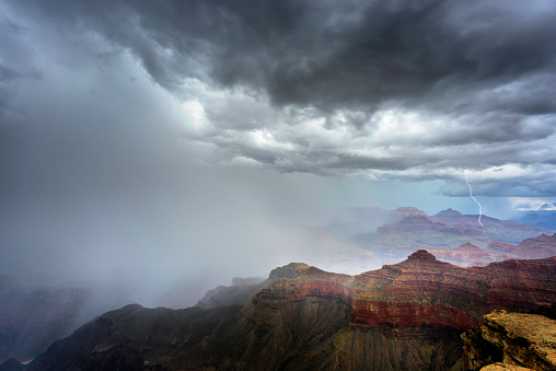 Lightning hitting Grand Canyon  Arizona USA
