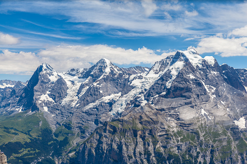 Swiss Alps valley at sunny day, Santis Mountain, Switzerland.