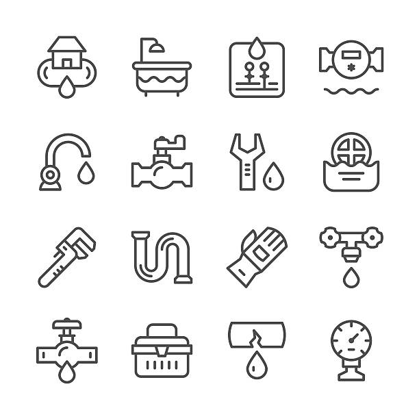 ilustrações de stock, clip art, desenhos animados e ícones de set line icons of plumbing - heat sink