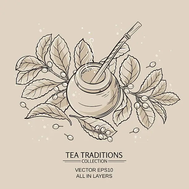 Vector illustration of mate tea in calabash and bombilla and 