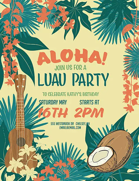 Vector illustration of Tropical Plants Summer Party Invitation template