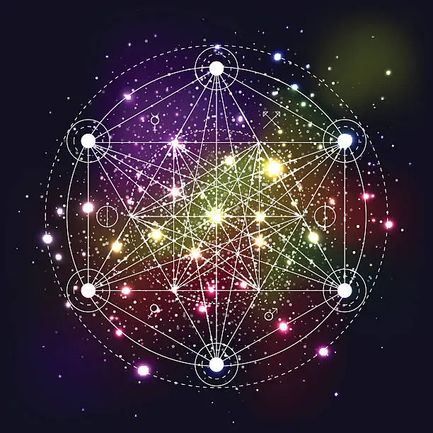 Vector illustration of Mystical geometry symbol on space background.