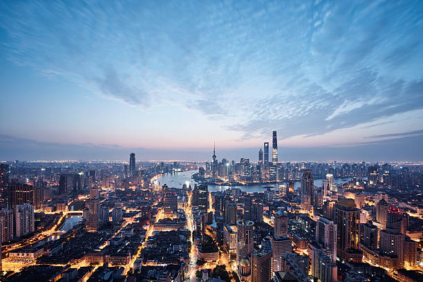 vista aérea de xangai - international landmark built structure lujiazui building exterior - fotografias e filmes do acervo