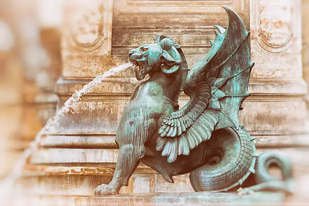 Photo of France Paris fountain with winged lion at Saint-Michel