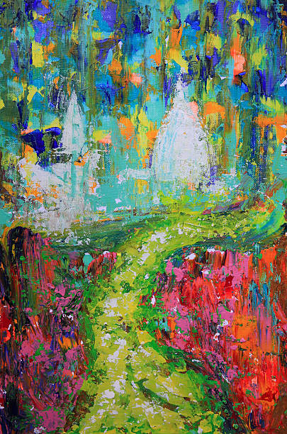 istock Abstract art painting of the way and churches 588367892