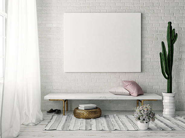 Mock up poster with vintage hipster loft interior background