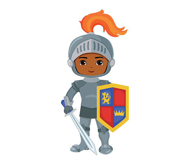 ilustrações de stock, clip art, desenhos animados e ícones de illustration of little knight. - medieval knight helmet suit of armor