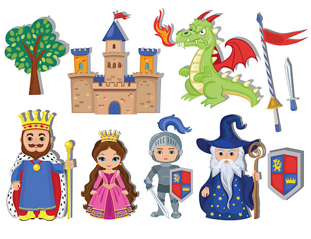 ilustrações de stock, clip art, desenhos animados e ícones de vector set of medieval fairy tale element icons. - royal baby