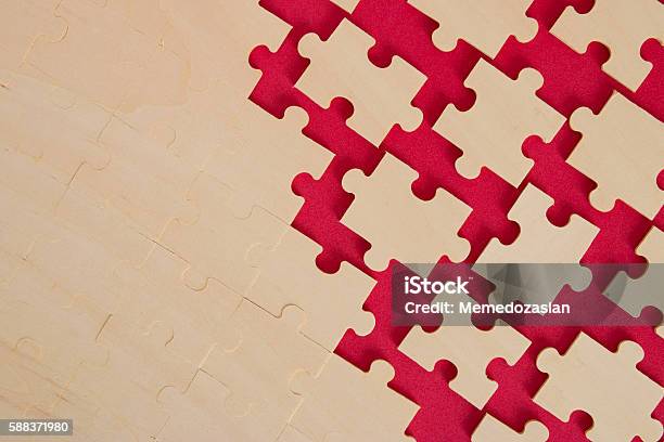 Puzzle Background On Red Stock Photo - Download Image Now - Mergers and Acquisitions, Red, Strategy