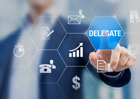 Concept about delegating tasks or work to assistant or subcontractor to save time and increase efficiency and profit