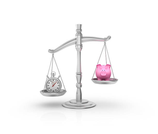 istock Weight Scale with Stopwatch and Piggy Bank 588372036