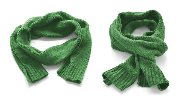 istock Green warm scarf on a white background 588372578
