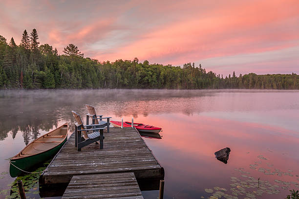 istock Cottage Dock on a Canadian Lake at Dawn at Dawn 588373256