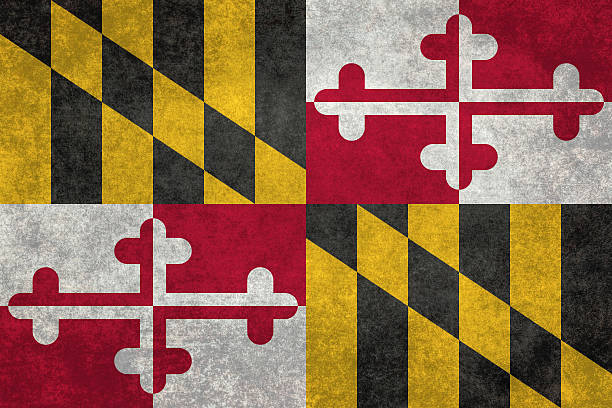 staatsflagge von maryland mit vintage beunruhigt texturen - maryland flag banner us state flag stock-fotos und bilder