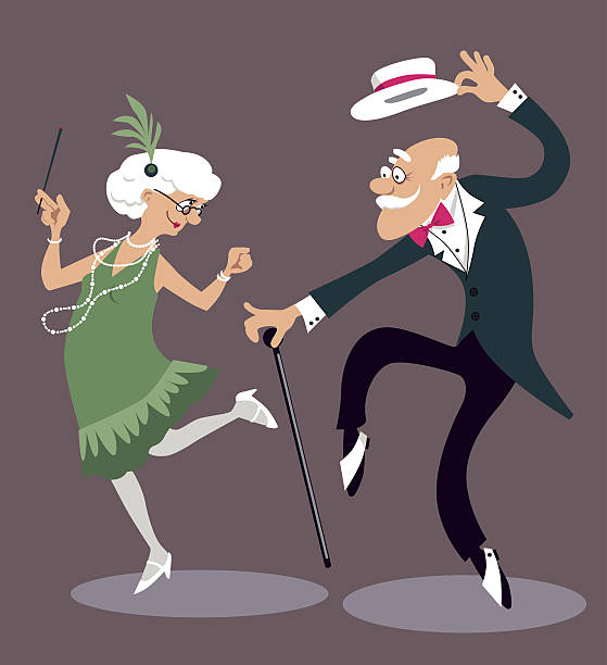 Old timers Cartoon elderly couple dancing the Charleston, EPS 8 vector illustration old people dancing stock illustrations