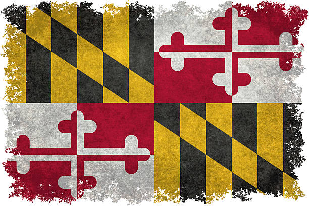 bandeira do estado de maryland com texturas e bordas antigas - maryland flag state maryland state flag - fotografias e filmes do acervo