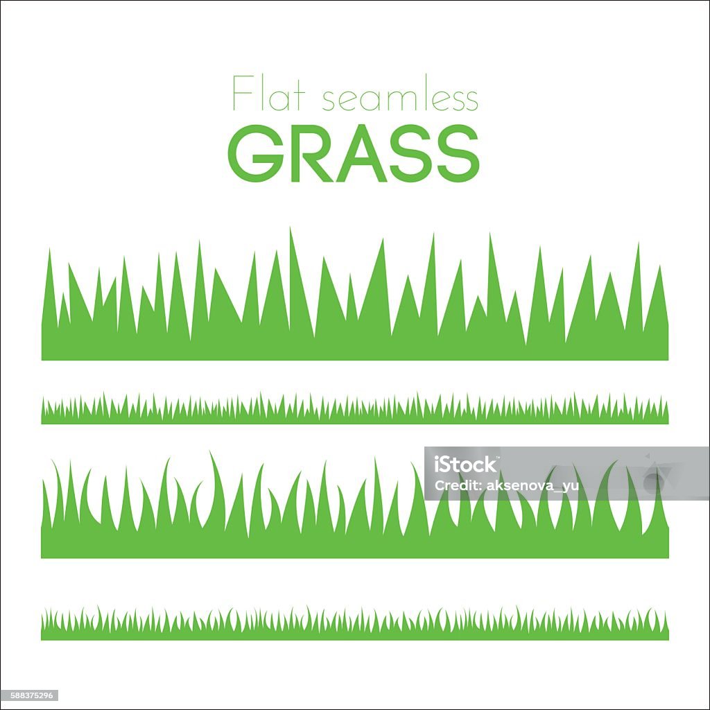 Vector flat grass set isolated on white background Vector flat grass set isolated on white background. Horizontal row of grass in cartoon style. Detailed illustration of herbs. Green grass pattern for illustration and game design. Abstract grass. Grass stock vector