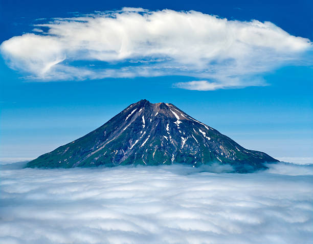 Fuss Peak Volcano, Paramushir Island, Kuril Islands, Russia stock photo