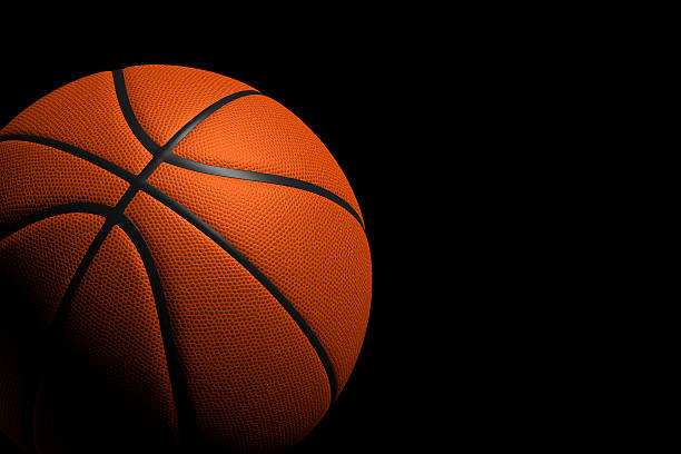 istock Basketball Ball on Black Background, 3D Rendering 588377552