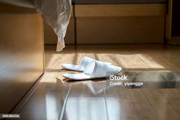 Slippers On Floor Stock Photo - Download Image Now - Slipper, Hotel, Bedroom