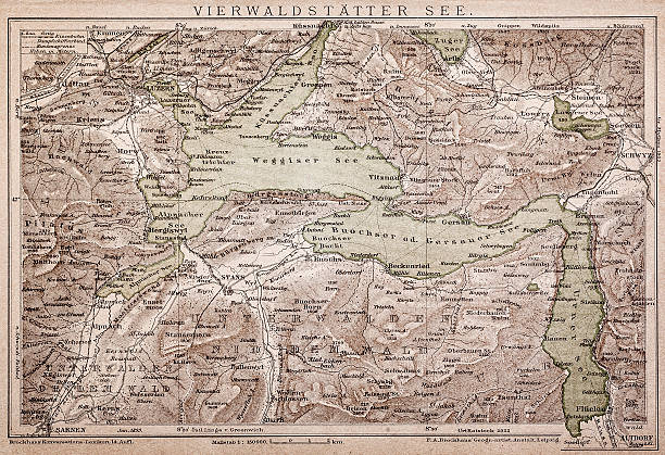 озеро люцерн - map switzerland cartography mountain stock illustrations