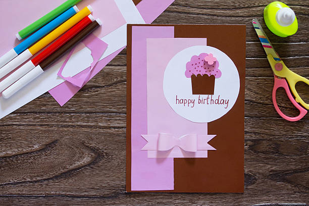 istock Greeting card handmade birthday cake with cream. 588387422