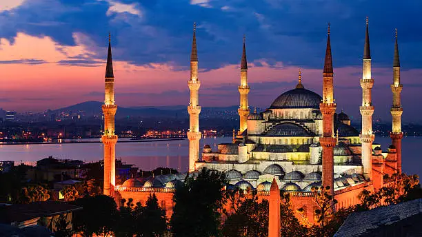 Sultan Ahmed Mosque (Sultanahmet Camii) is known as the Blue Mosque for its blue interior,  Istanbul, Turkey.